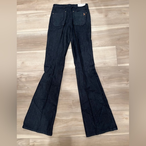 NWT MIH ANTHROPOLOGIE MARRAKESH JEANS MID RISE KICK FLARE RAW DARK BLUE SIZE 25 - Picture 4 of 7